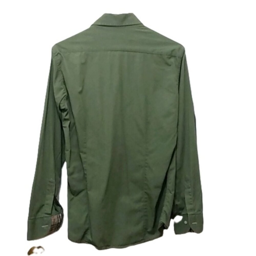 Burberry Army Green Button Down Shirt with Nova Check Trim - Picture 12 of 16